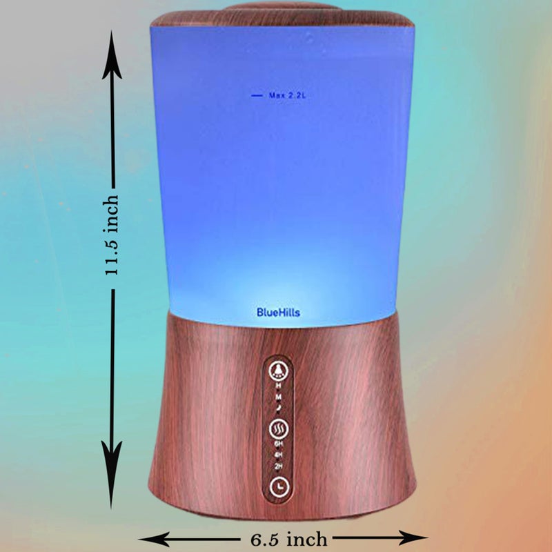 BlueHills Large 2000 ML XL Essential Oil Diffuser Aroma Humidifier 2 Liter Capacity for Big Living Room Home Baby Long Run XL Huge Coverage Area High Mist Timer Large Diffuser Dark Wood Grain 2L S3 - Image 3